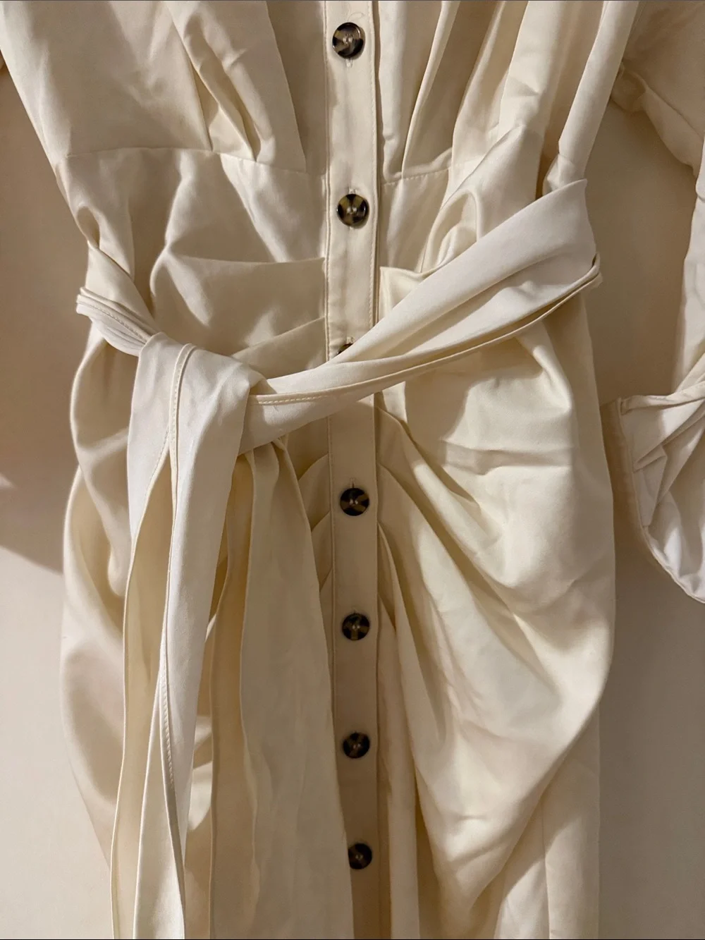 Antonio Melani Beige Ruched Button Down Belted Roxanne MIDI Dress Size 4 Small